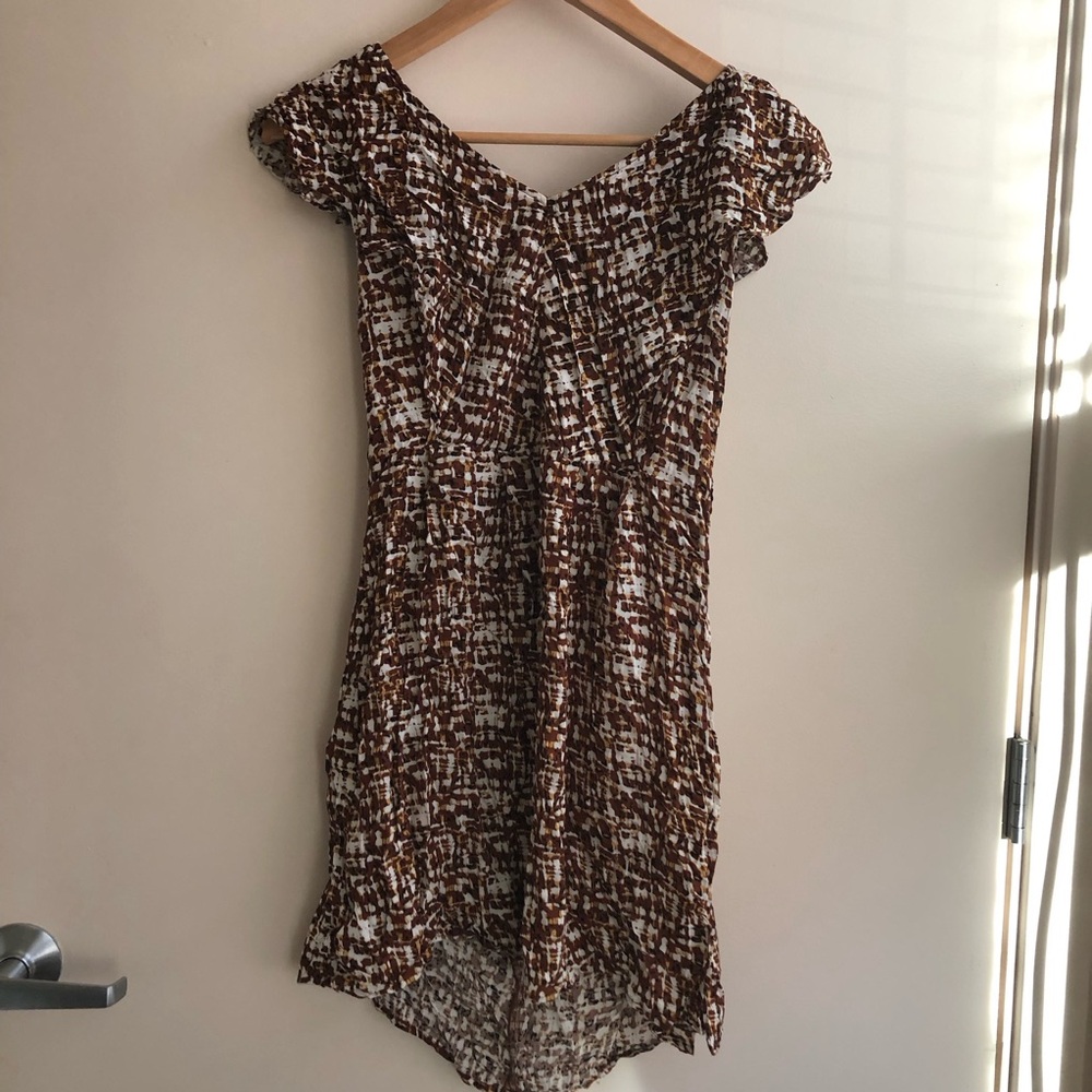 Mine Brown and White Abstract Mini Dress